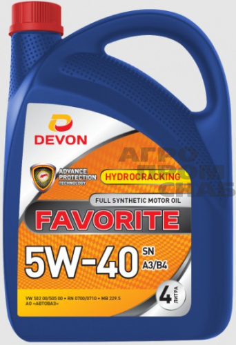 Масло Devon МОТОРНОЕ FAVORITE 5w-40 SN, A3/B4 (синт) 4л.